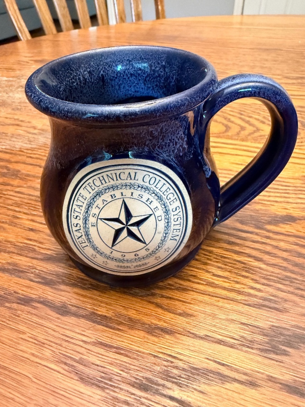 Deneen Pottery Texas State Technical College Drip Glaze Clay Mug Handthrown EUC
